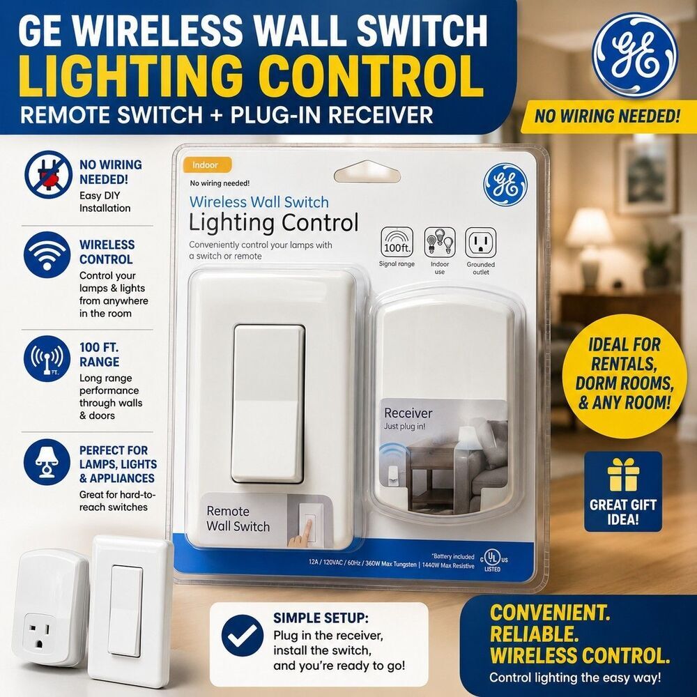 NEW GE Wireless Wall Switch Lighting Control 18279 Remote PlugIn Receiver Sealed